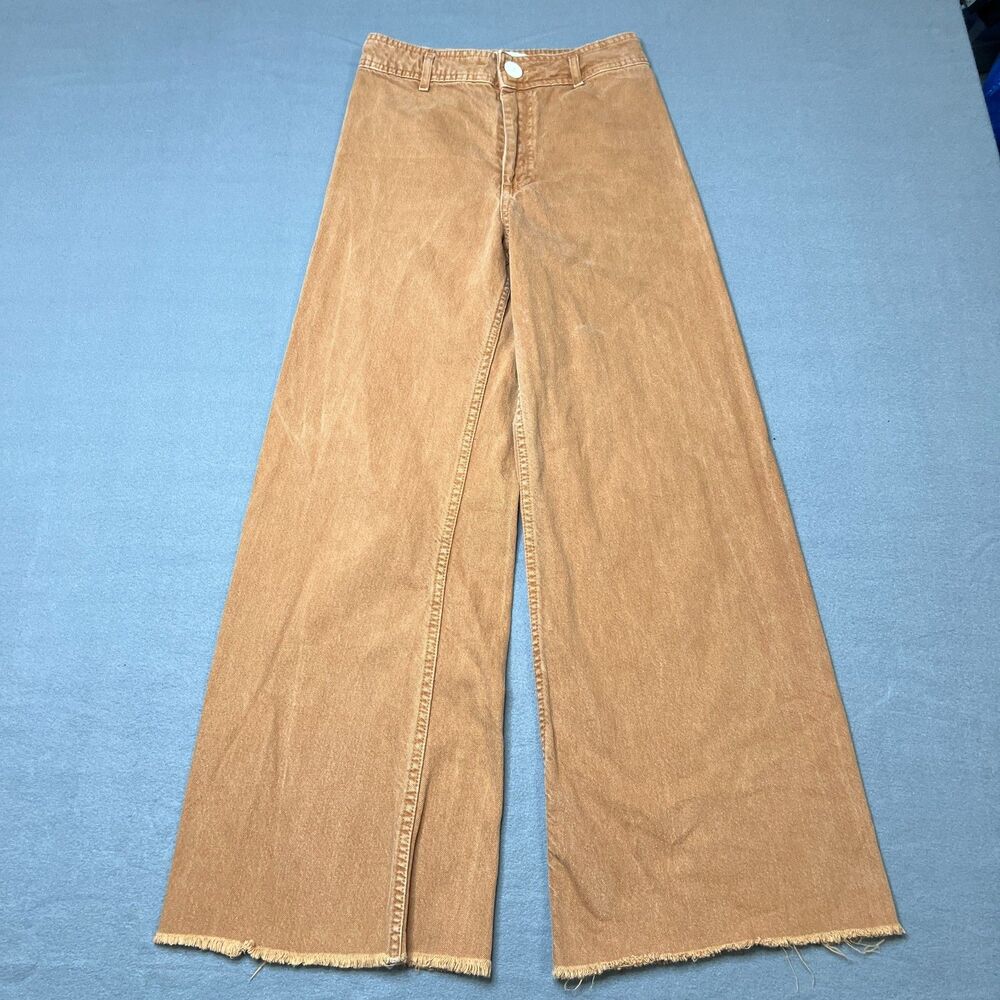 Zara The Marine Straight Jeans Women 4 Brown Denim Mid-Rise Wide Leg Frayed Hem